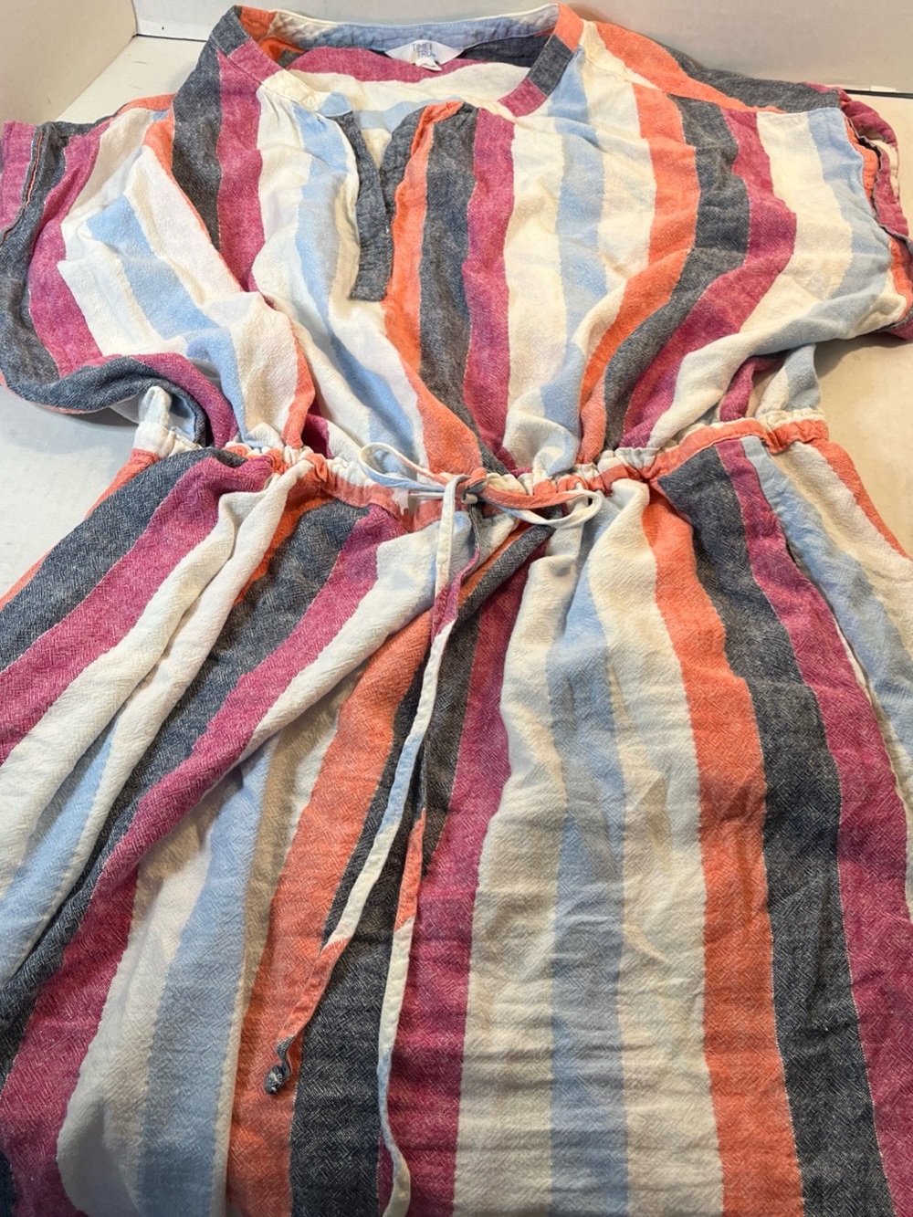Time and Tru Striped Tie-Waist Mini Dress in Pink, Orange, Blue, Gray, White
